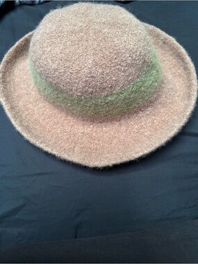 Vintage Brown Felted Women’s Wool Hat with Green Band